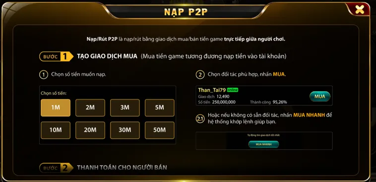 Nạp P2P được khách hàng lựa chọn sự dụng. 